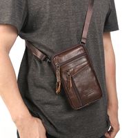 Men's Business Solid Color Leather Waist Bags sku image 2