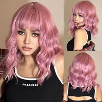 Women's Elegant Cute Pink Casual Holiday Chemical Fiber Bangs Short Curly Hair Wig Net sku image 1