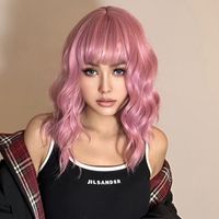 Women's Elegant Cute Pink Casual Holiday Chemical Fiber Bangs Short Curly Hair Wig Net main image 2