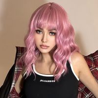 Women's Elegant Cute Pink Casual Holiday Chemical Fiber Bangs Short Curly Hair Wig Net main image 5