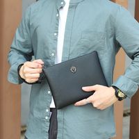 Men's Solid Color Litchi Pattern Pu Leather Zipper Clutch Bag main image 9