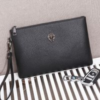 Men's Solid Color Litchi Pattern Pu Leather Zipper Clutch Bag sku image 1