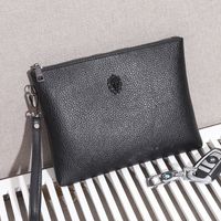 Men's Solid Color Litchi Pattern Pu Leather Zipper Clutch Bag main image 2