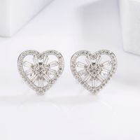 1 Pair Elegant Glam Luxurious Triangle Moon Heart Shape Plating Inlay Sterling Silver Zircon White Gold Plated Ear Studs main image 4