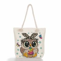 Women's Medium Canvas Owl Cute Square Zipper Tote Bag sku image 1