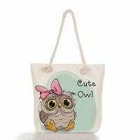 Women's Medium Canvas Owl Cute Square Zipper Tote Bag sku image 2