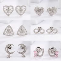 1 Pair Elegant Glam Luxurious Triangle Moon Heart Shape Plating Inlay Sterling Silver Zircon White Gold Plated Ear Studs main image 1