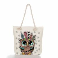 Women's Medium Canvas Owl Cute Square Zipper Tote Bag sku image 9