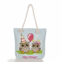 Women's Medium Canvas Owl Cute Square Zipper Tote Bag sku image 17