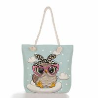 Women's Medium Canvas Owl Cute Square Zipper Tote Bag sku image 19