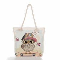 Women's Medium Canvas Owl Cute Square Zipper Tote Bag sku image 16