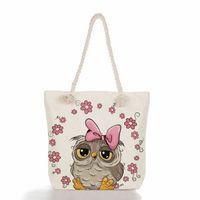Women's Medium Canvas Owl Cute Square Zipper Tote Bag sku image 12