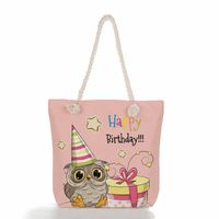 Women's Medium Canvas Owl Cute Square Zipper Tote Bag main image 4