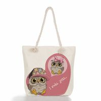 Women's Medium Canvas Owl Cute Square Zipper Tote Bag main image 6