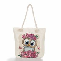 Women's Medium Canvas Owl Cute Square Zipper Tote Bag sku image 8