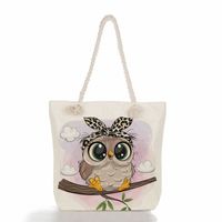Women's Medium Canvas Owl Cute Square Zipper Tote Bag sku image 18