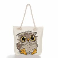 Women's Medium Canvas Owl Cute Square Zipper Tote Bag sku image 4