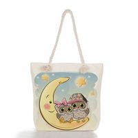 Women's Medium Canvas Owl Cute Square Zipper Tote Bag main image 5