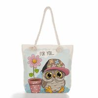 Women's Medium Canvas Owl Cute Square Zipper Tote Bag sku image 7