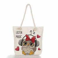 Women's Medium Canvas Owl Cute Square Zipper Tote Bag sku image 3