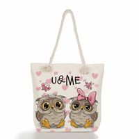 Women's Medium Canvas Owl Cute Square Zipper Tote Bag sku image 6