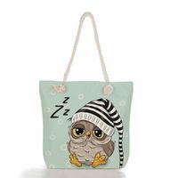 Women's Medium Canvas Owl Cute Square Zipper Tote Bag sku image 5
