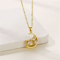 Simple Style Heart Shape Key Stainless Steel Titanium Steel Plating Inlay Zircon 18k Gold Plated Gold Plated Pendant Necklace sku image 2