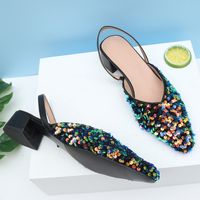 Women's Vintage Style Solid Color Sequins Point Toe High Heel Sandals sku image 1