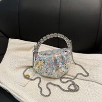 Mujeres Lentejuela Color Sólido Elegante Lentejuelas Forma De Almohada Hebilla Magnética Bolso Bolso Bandolera Bolso De Noche main image 2