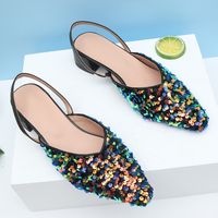 Women's Vintage Style Solid Color Sequins Point Toe High Heel Sandals main image 4