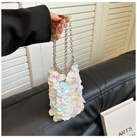 Women's Small PVC Solid Color Sexy Sequins Open Evening Bag sku image 2