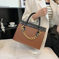 Women's Medium Pu Leather Color Block Vintage Style Zipper Tote Bag main image 2