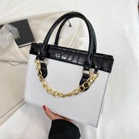 Women's Medium Pu Leather Color Block Vintage Style Zipper Tote Bag sku image 1