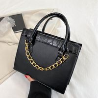Women's Medium Pu Leather Color Block Vintage Style Zipper Tote Bag sku image 4