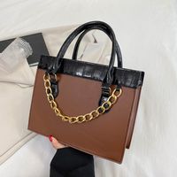 Women's Medium Pu Leather Color Block Vintage Style Zipper Tote Bag sku image 3