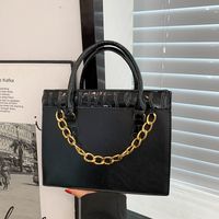Women's Medium Pu Leather Color Block Vintage Style Zipper Tote Bag main image 5