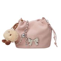 Women's Medium Pu Leather Solid Color Bow Knot Basic Bucket Magnetic Buckle Crossbody Bag sku image 3