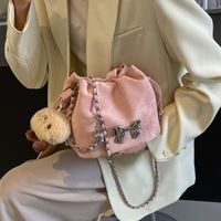 Women's Medium Pu Leather Solid Color Bow Knot Basic Bucket Magnetic Buckle Crossbody Bag main image 4