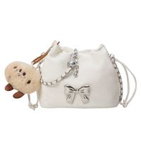 Women's Medium Pu Leather Solid Color Bow Knot Basic Bucket Magnetic Buckle Crossbody Bag sku image 4