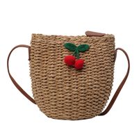 Women's Medium Straw Letter Fruit Vacation Beach Weave Bucket Zipper Straw Bag sku image 2