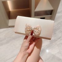 Apricot Silver Polyester Solid Color Bow Knot Square Evening Bags sku image 1