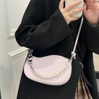 Women's Medium Pu Leather Solid Color Basic Beading Square Zipper Crossbody Bag Underarm Bag main image 2