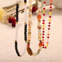 Bohemian Simple Style Commute Round Natural Stone Agate Titanium Steel Beaded 18K Gold Plated Unisex Necklace main image 5