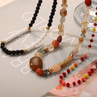 Bohemian Simple Style Commute Round Natural Stone Agate Titanium Steel Beaded 18K Gold Plated Unisex Necklace main image 10