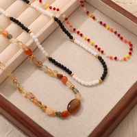Bohemian Simple Style Commute Round Natural Stone Agate Titanium Steel Beaded 18K Gold Plated Unisex Necklace main image 9