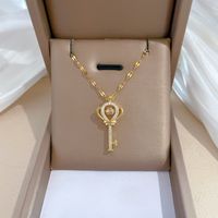 Wholesale IG Style Modern Style Simple Style Cross Key Titanium Steel Copper Inlay Artificial Gemstones Pendant Necklace main image 5