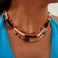 Bohemian Simple Style Commute Round Natural Stone Agate Titanium Steel Beaded 18K Gold Plated Unisex Necklace main image 6