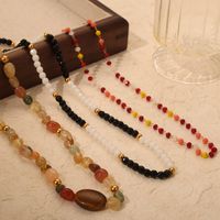 Bohemian Simple Style Commute Round Natural Stone Agate Titanium Steel Beaded 18K Gold Plated Unisex Necklace main image 8