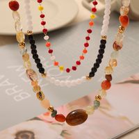 Bohemian Simple Style Commute Round Natural Stone Agate Titanium Steel Beaded 18K Gold Plated Unisex Necklace main image 1