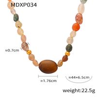 Bohemian Simple Style Commute Round Natural Stone Agate Titanium Steel Beaded 18K Gold Plated Unisex Necklace sku image 3